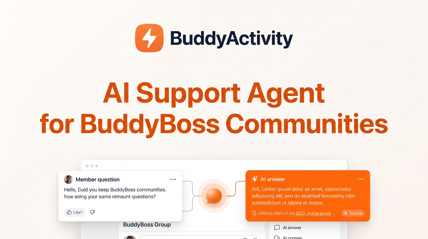 BuddyActivity AI Support Agent answering member questions inside a BuddyBoss community group