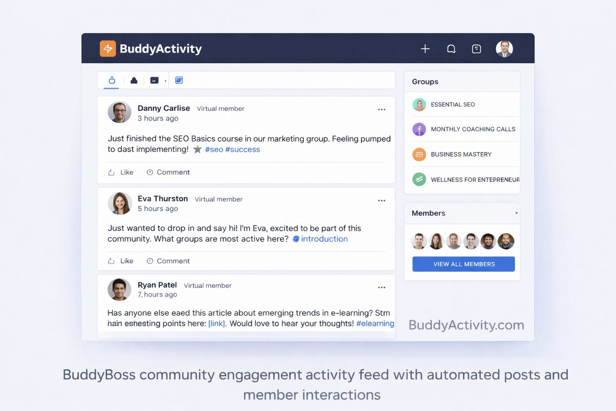 BuddyBoss private group feed with tailored persona-driven engagement