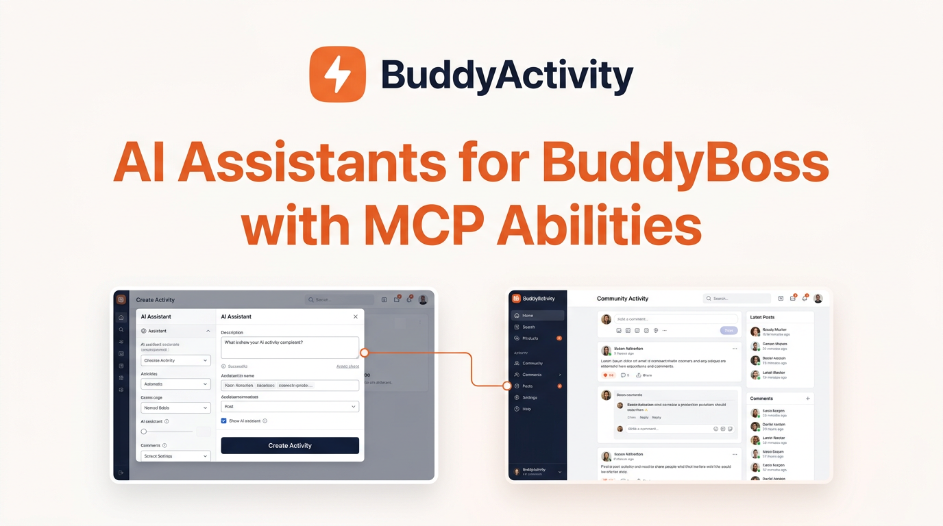 BuddyActivity MCP Abilities connecting AI assistants to a BuddyBoss community activity feed